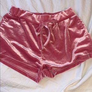 Pink crushed velvet shorts